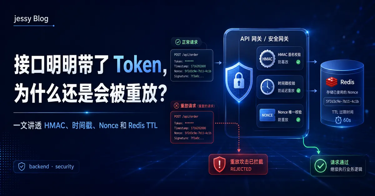 接口明明带了 Token，为什么还是会被重放？一文讲透 HMAC、时间戳、Nonce 和 Redis TTL
